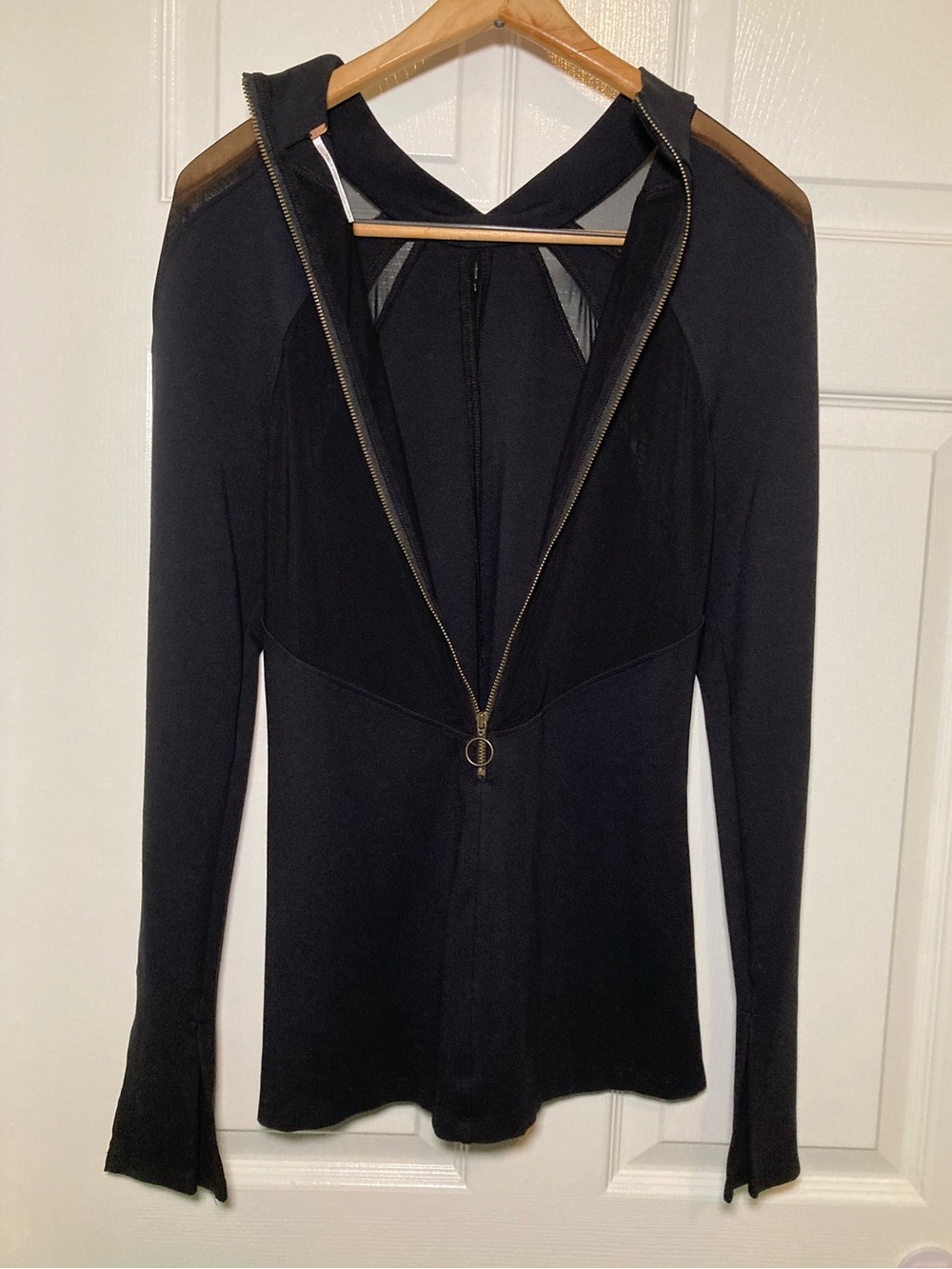 Free People Size L Monarch Black Mesh Long Sleeve Top - Picture 6 of 11